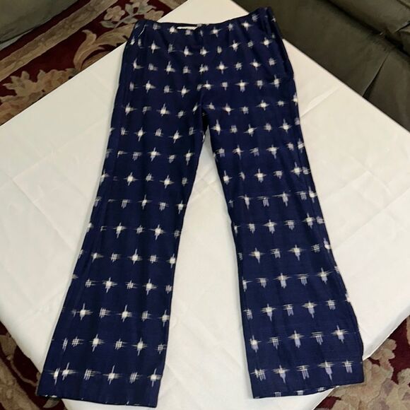 Alix of Bohemia Navy/White Patterned Linen Pants Size Medium - Picture 1 of 9